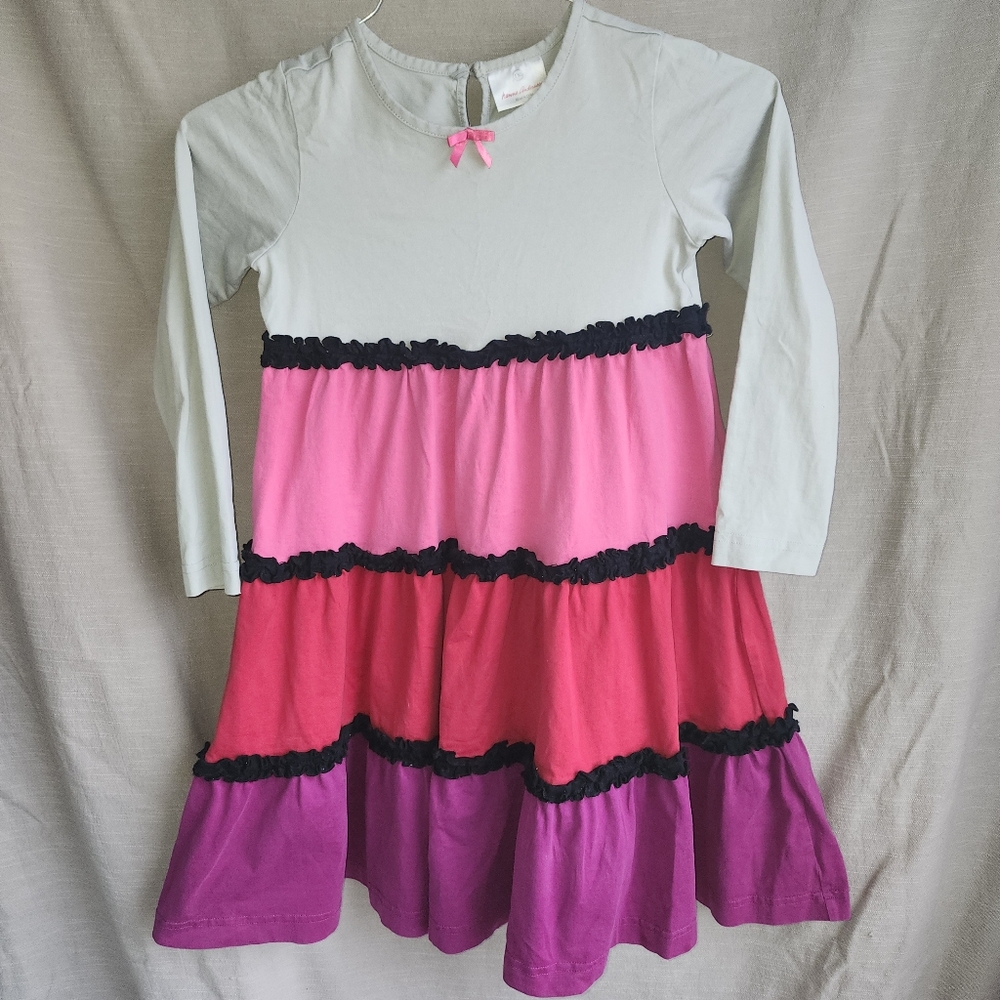 Hanna Andersson Colorful Long Sleeve Dress with Ruffle Details